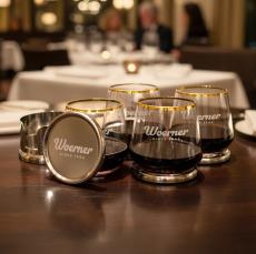 Baldoni Coasters & Tucson Gold Rim Stemless Wine Set - Barware Gift Sets
