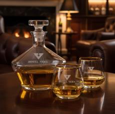 Tucson Decanter Set - Gold Rim - Barware Gift Sets