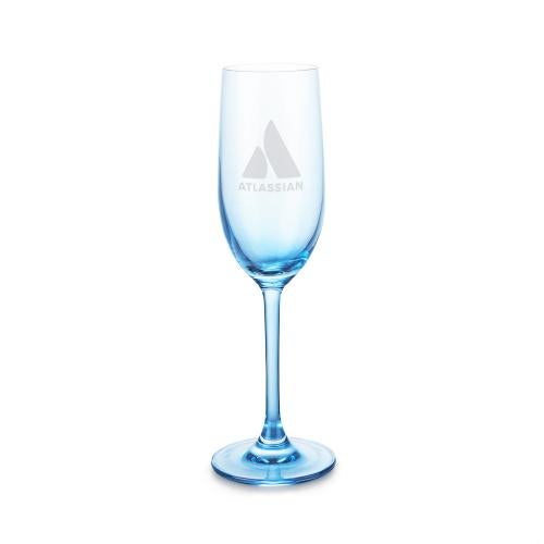 Corporate Gifts - Barware - Champagne Flutes - Soudan Flute Blue - Deep Etch