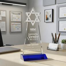 Star of David Award - Blue - Colored Glass Awards