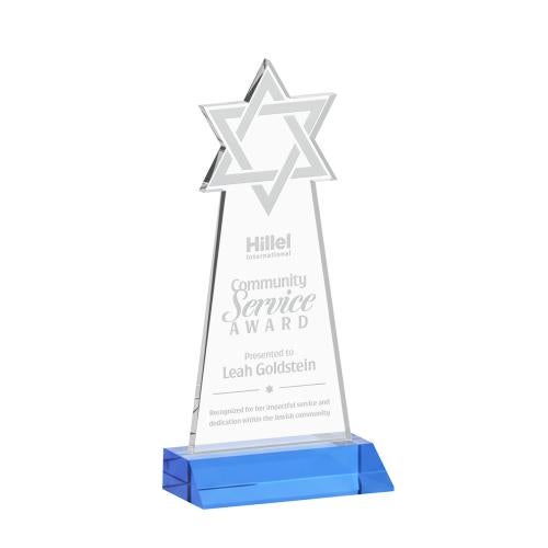 Recognition Awards - Crystal Awards - Star of David Award - Sky Blue