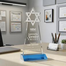 Star of David Award - Sky Blue - Colored Glass Awards