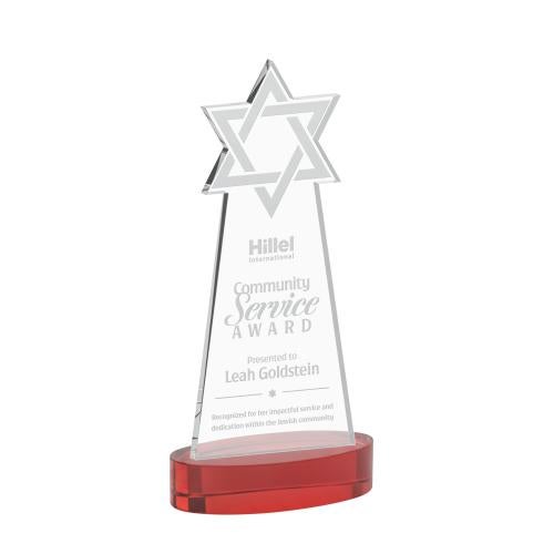 Recognition Awards - Crystal Awards - Star of David Award on Alberton Base - Red
