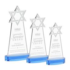 Star of David Award on Alberton Base - Sky Blue - Colored Glass Awards