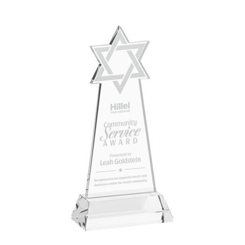 Recognition Awards - Crystal Awards - Star of David Award on Hartford Base - Clear