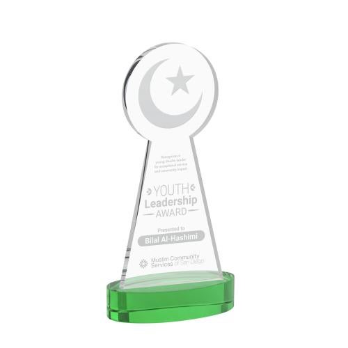 Recognition Awards - Crystal Awards - Crescent & Star Award on Alberton Base - Green