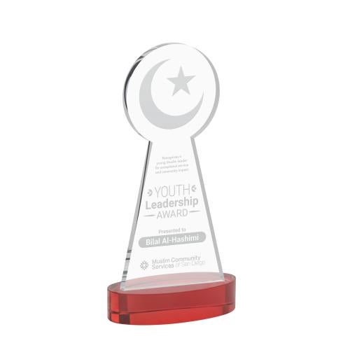 Recognition Awards - Crystal Awards - Crescent & Star Award on Alberton Base - Red