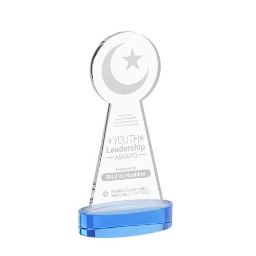 Recognition Awards - Crystal Awards - Crescent & Star Award on Alberton Base - Sky Blue