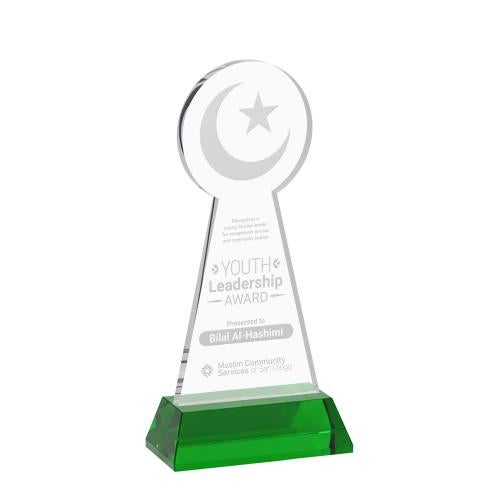 Recognition Awards - Crystal Awards - Crescent & Star Award on Hartford Base - Green