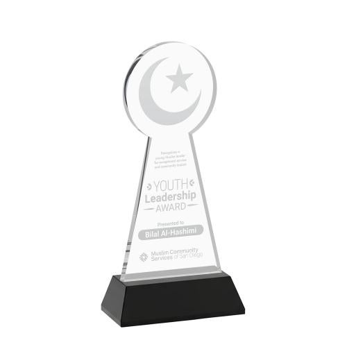 Recognition Awards - Crystal Awards - Crescent & Star Award on Hartford Base - Black