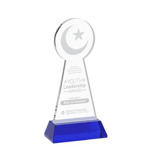 Recognition Awards - Crystal Awards - Crescent & Star Award on Hartford Base - Blue