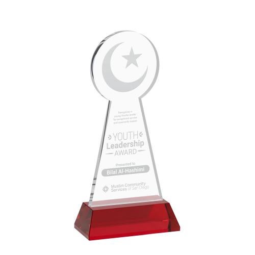 Recognition Awards - Crystal Awards - Crescent & Star Award on Hartford Base - Red