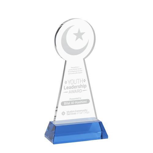 Recognition Awards - Crystal Awards - Crescent & Star Award on Hartford Base - Sky Blue