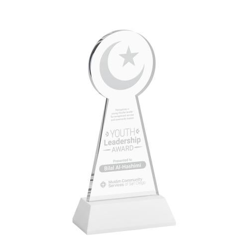 Recognition Awards - Crystal Awards - Crescent & Star Award on Hartford Base - White