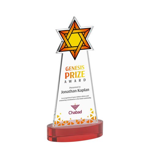 Recognition Awards - Crystal Awards - Star of David VividPrint&trade; Award on Alberton Base - Red