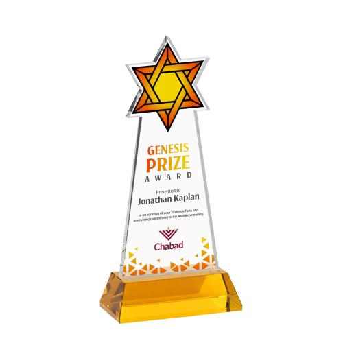 Recognition Awards - Crystal Awards - Star of David VividPrint&trade; Award on Hartford Base - Amber