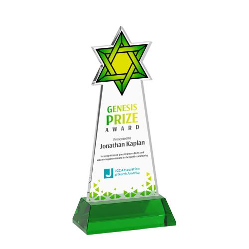 Recognition Awards - Crystal Awards - Star of David VividPrint&trade; Award on Hartford Base - Green