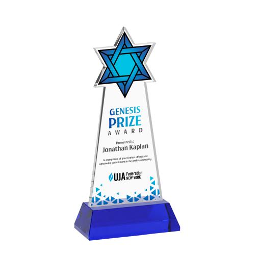 Recognition Awards - Crystal Awards - Star of David VividPrint&trade; Award on Hartford Base - Blue