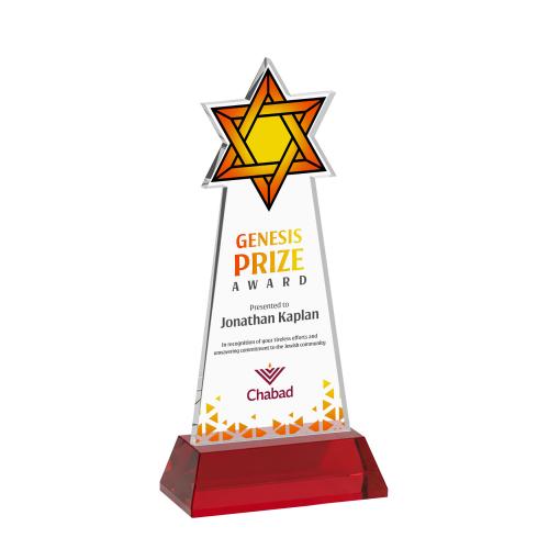 Recognition Awards - Crystal Awards - Star of David VividPrint&trade; Award on Hartford Base - Red