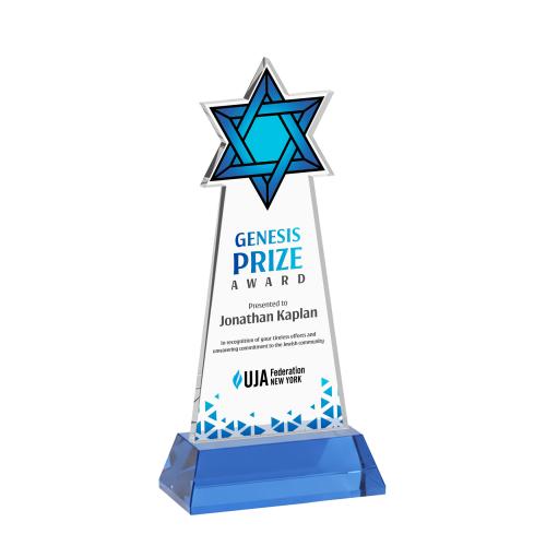 Recognition Awards - Crystal Awards - Star of David VividPrint&trade; Award on Hartford Base - Sky Blue