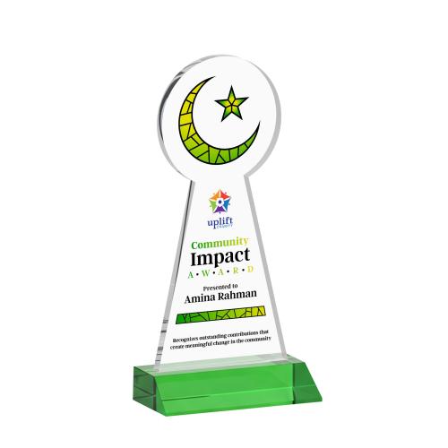 Recognition Awards - Crystal Awards - Crescent & Star VividPrint&trade; Award - Green