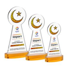 Crescent & Star VividPrint Award on Alberton Base  - Amber - Crystal Awards
