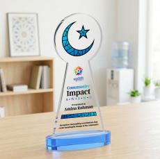 Crescent & Star VividPrint Award on Alberton Base - Sky Blue - Crystal Awards