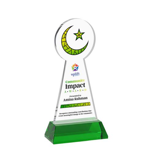 Recognition Awards - Crystal Awards - Crescent & Star VividPrint&trade; Award on Hartford Base - Green