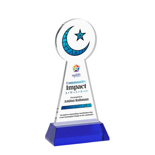 Recognition Awards - Crystal Awards - Crescent & Star VividPrint&trade; Award on Hartford Base - Blue