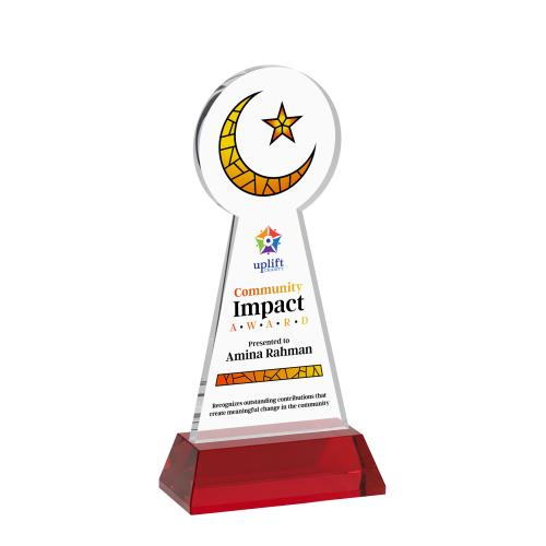 Recognition Awards - Crystal Awards - Crescent & Star VividPrint&trade; Award on Hartford Base - Red