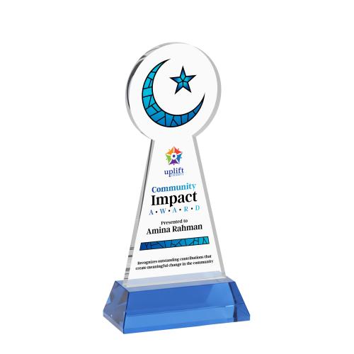 Recognition Awards - Crystal Awards - Crescent & Star VividPrint&trade; Award on Hartford Base - Sky Blue