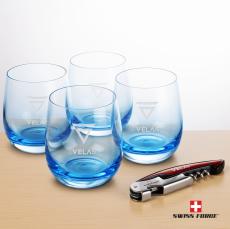 Swiss Force Wine Tool & Soudan Blue Stemless Wine - Wine Glasses