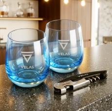 Swiss Force Wine Tool & Soudan Blue Stemless Wine - Wine Glasses