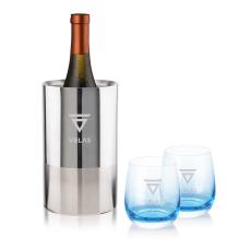 Catania Wine Cooler & Soudan Blue Stemless Wine - Barware Gift Sets