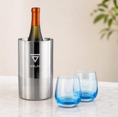 Catania Wine Cooler & Soudan Blue Stemless Wine - Barware Gift Sets