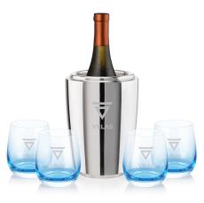 Pescara Wine Cooler & Soudan Blue Stemless Wine - Barware Gift Sets