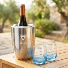 Pescara Wine Cooler & Soudan Blue Stemless Wine - Barware Gift Sets