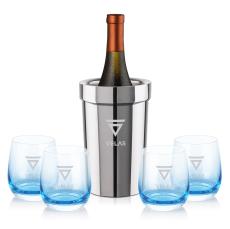 Milano Wine Cooler & Soudan Blue Stemless Wine - Barware Gift Sets