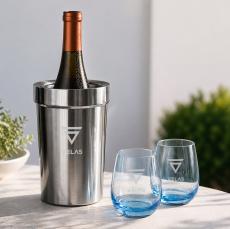Milano Wine Cooler & Soudan Blue Stemless Wine - Barware Gift Sets