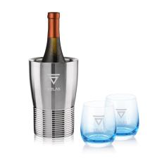 Genoa Wine Cooler & Soudan Blue Stemless Wine - Barware Gift Sets