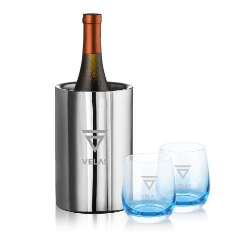 Corporate Gifts - Barware - Wine Glasses - Jacobs Wine Cooler & Soudan Blue Stemless Wine