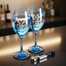 Swiss Force Wine Tool & 2 Soudan Blue Wine - Wine Glasses