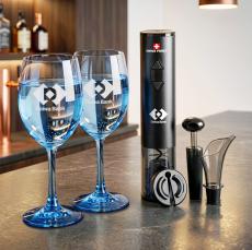 Swiss Force Opener Set & Soudan Blue Wine - Wine Glasses