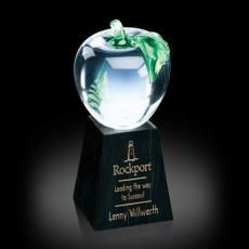 Apple Award on Tall Marble Base - Crystal Paperweights