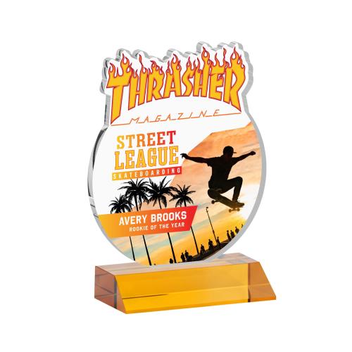 Recognition Awards - Crystal Awards - EdgeCraft Round VividPrint&trade; on Mitered - Amber (via Air)