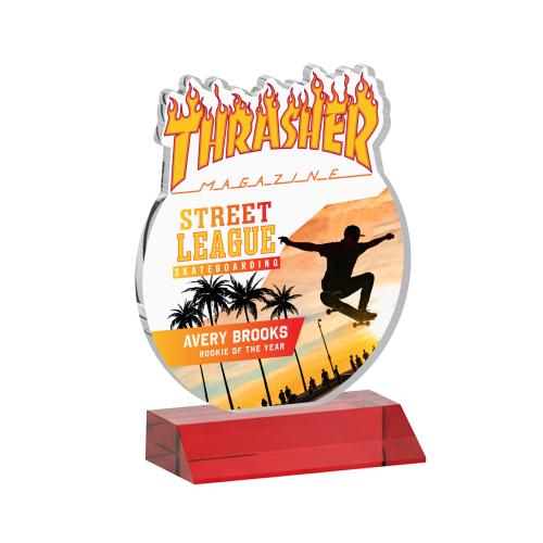 Recognition Awards - Crystal Awards - EdgeCraft Round VividPrint&trade; on Mitered - Red (via Air)