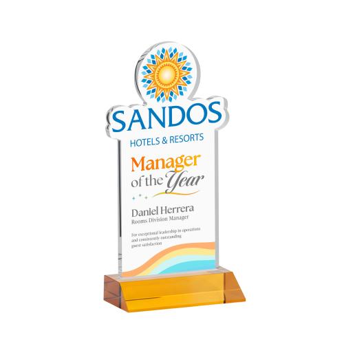 Recognition Awards - Crystal Awards - EdgeCraft Rectangle VividPrint&trade; on Mitered - Amber (Ocean)