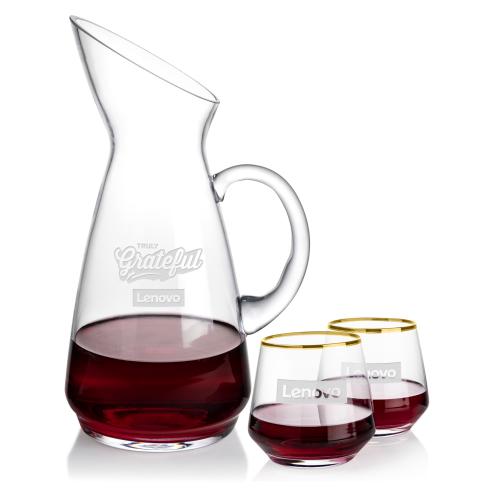 Corporate Gifts - Barware - Carafes - Taroni Carafe & Tucson Gold Stemless Wine