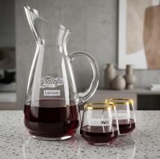 Taroni Carafe & Tucson Gold Stemless Wine - Barware Gift Sets