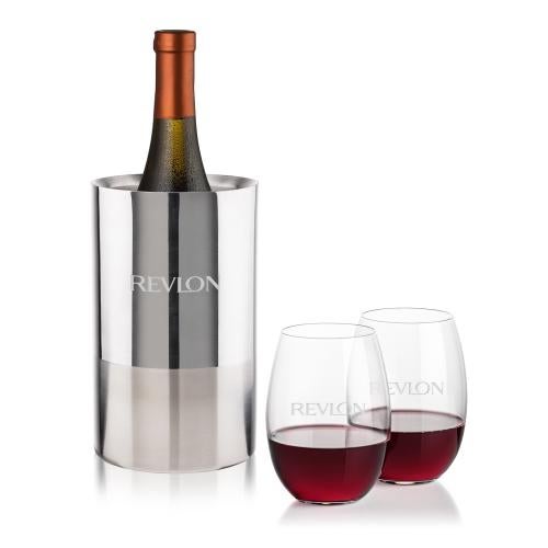 Corporate Gifts - Barware - Barware Gift Sets - Catania Wine Cooler & Carlita Stemless Wine Set